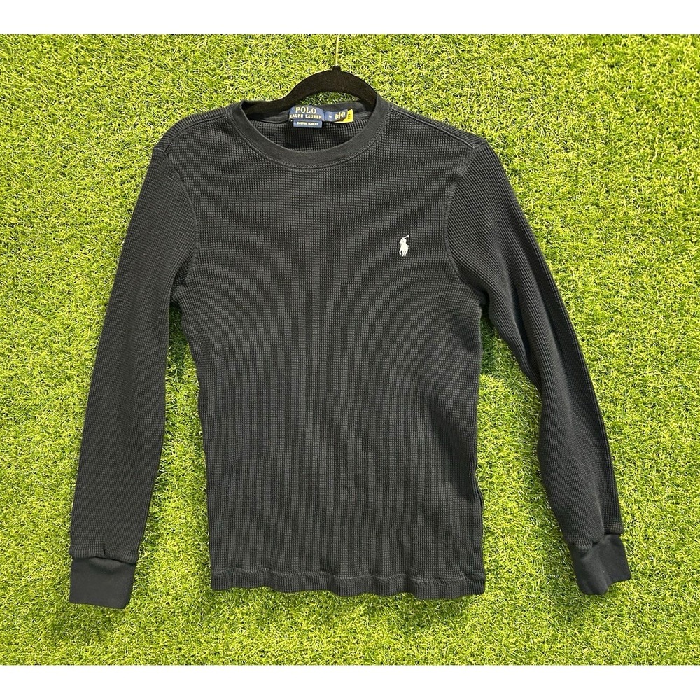 Polo Ralph Lauren Mens M Navy Waffle-Knit Custom Slim Fit Crew Neck Sweater